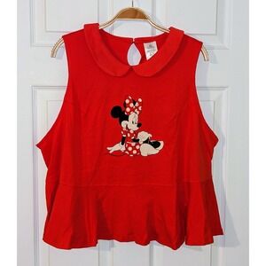 Disney Minnie Mouse Peter Pan Collar Peplum‎ Top Sleeveless Red 1X XXL NWT